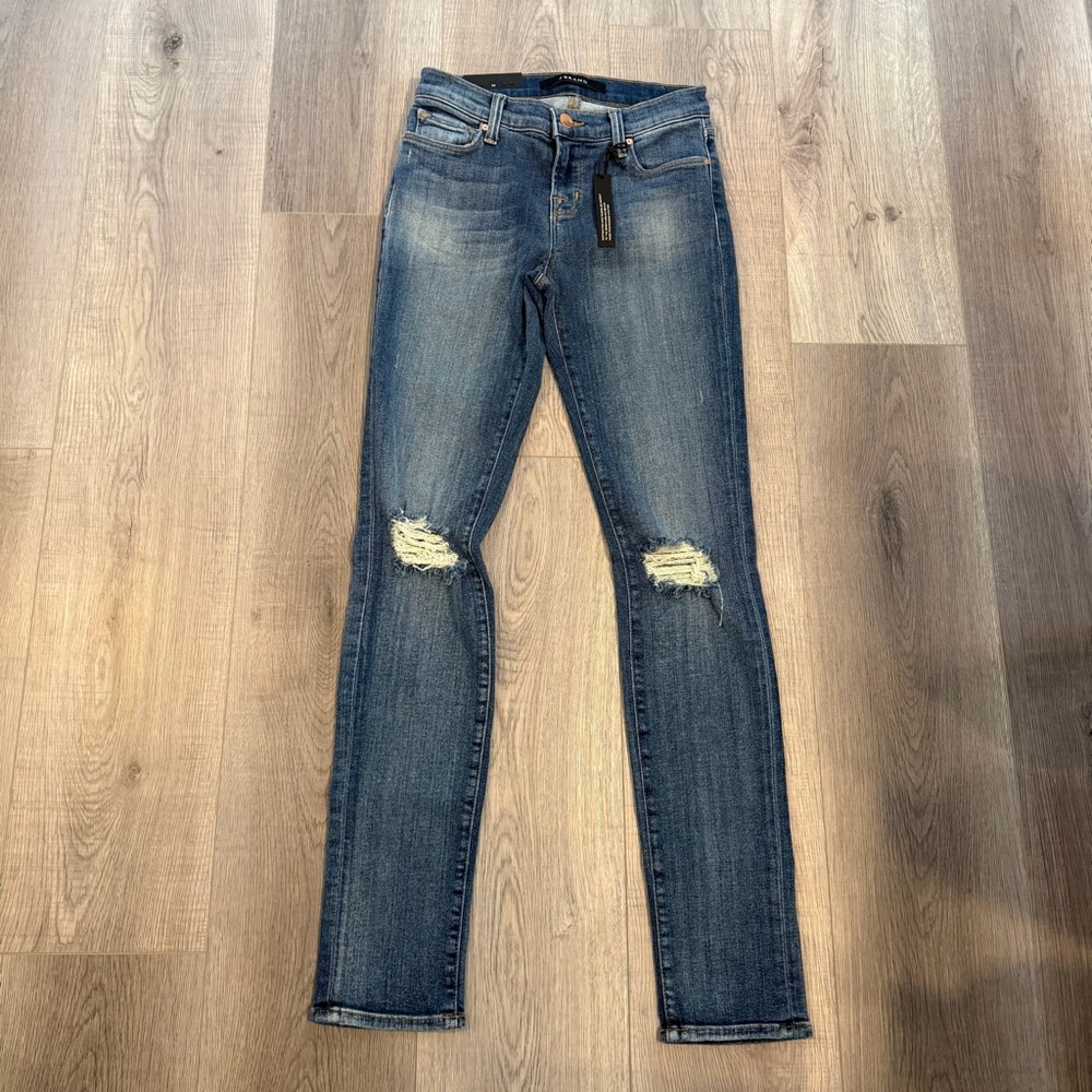 NWT J Brand Women’s Blue Distressed Mid-Rise Denim Jeans size 24